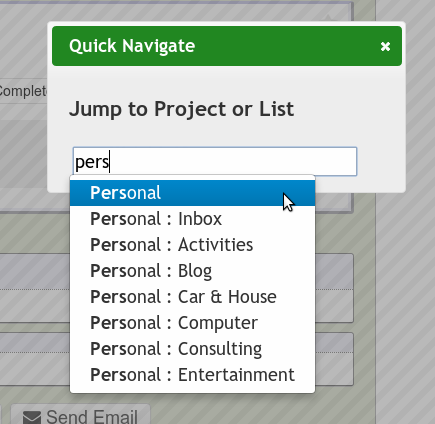 Quick navigate dialog